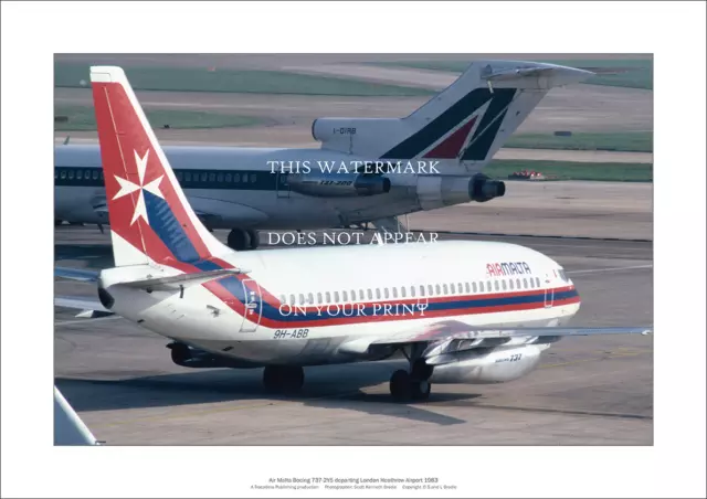 Air Malta 737 A2 Art Print – London Heathrow Airport 1983 – 59 x 42 cm Poster