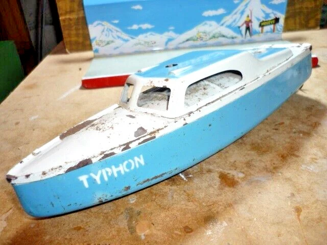 Jouet Ancien JEP Bateau Canot Typhon Mécanique – 1950, 32 Cm, Tôle, Avec Boîte