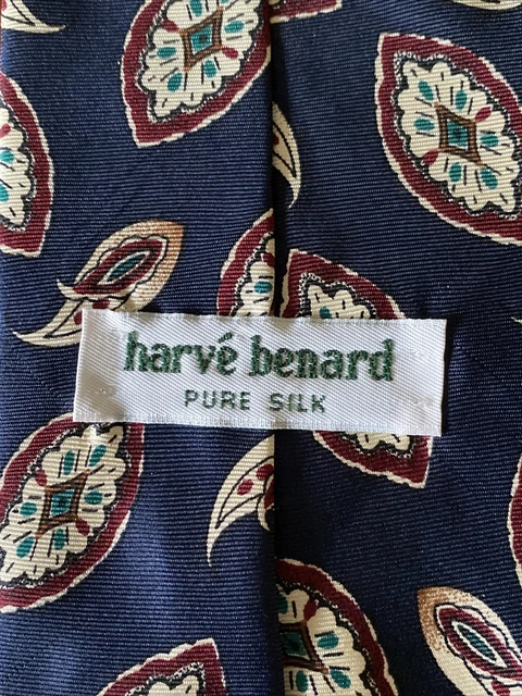 Harve Benard Pure Silk Necktie Tie Loose Paisley Navy Blue Red Green 3.75”
