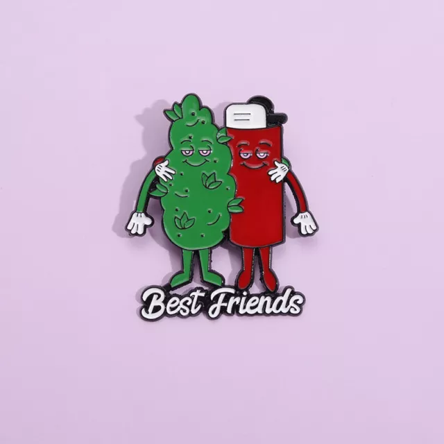 Best Friends Enamel Pins Tobacco Leaf Lighter Shape Brooches Lapel Badges Gift