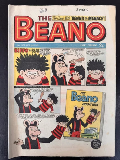 Beano 1572 September 2nd 1972 Biffo the Bear, Dennis the Menace, Lord Snooty