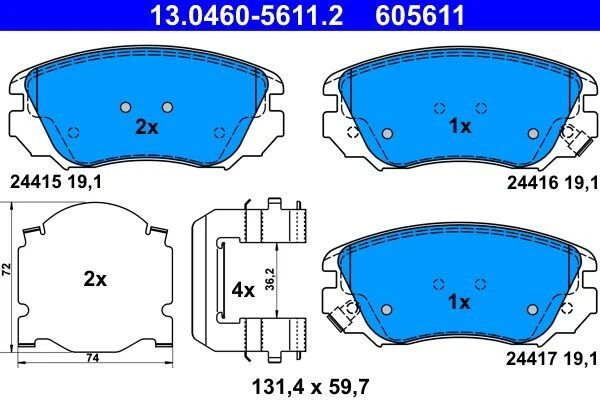 ATE 13.0460-5611.2 Set pastiglie freno freno a disco per Opel 08-17