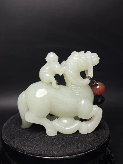 Chinese Exquisite Handmade Monkey Horse carving Hetian Jade Statue