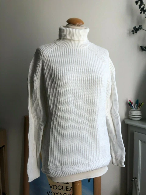 Pull Zara à Col Roulé Pour Homme M Blanc En Maille Épaisse Coton Très Bon État