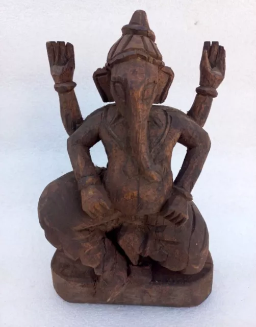 Antik Alt Holz Handgeschnitzt Hindu God Ganesha Figur Sammlerstück Statue