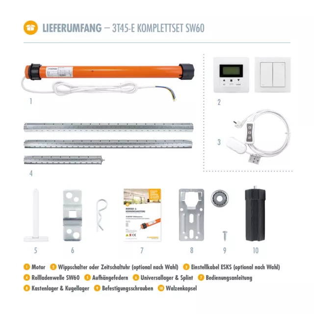 Rolladenmotor Rohrmotor elektronisch Komplettset SW60 + Steuerung + Wellenset 3