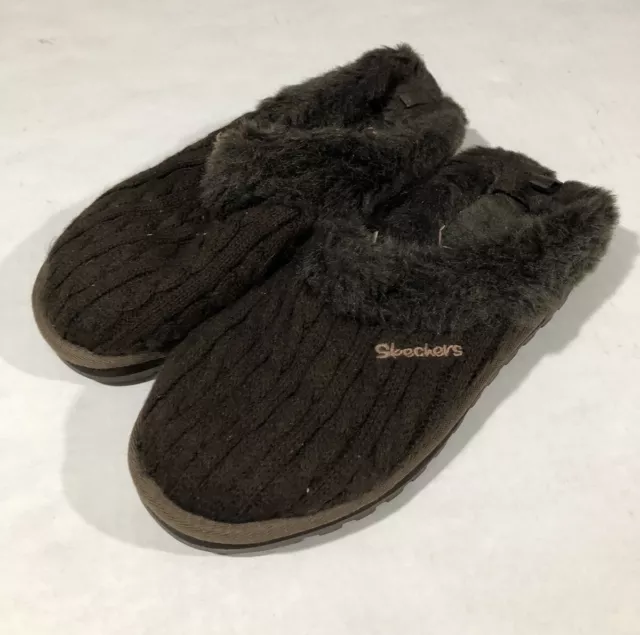 Skechers Keepsakes Postage Cable Knit Mule Slipper Women Size 7 Chocolate Brown