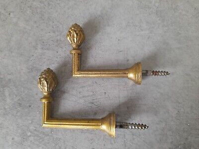 Pair Antique French Brass Curtain hooks/tie backs. Acorn 5 cms