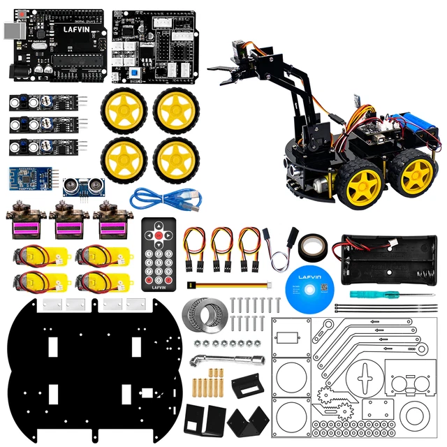 LAFVIN Mechanical Robot Arm Car Kit 4WD Programmable STEM Toys/Support Android