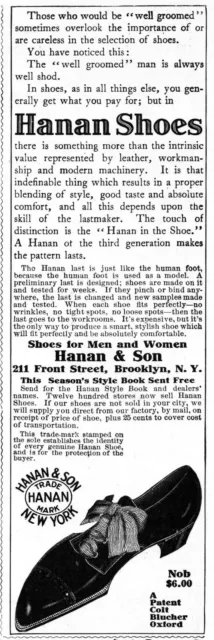 1906 Hanan Women's Shoes Antique Print Ad Ribbon Shoe Lace Blucher Oxford
