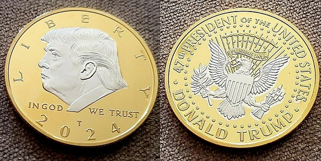 Mezzo Dollaro Donald Trump 47&deg; Presidente &ndash; Placcato Oro 24kt Con John F. Kennedy (45/47, Uncirculated)