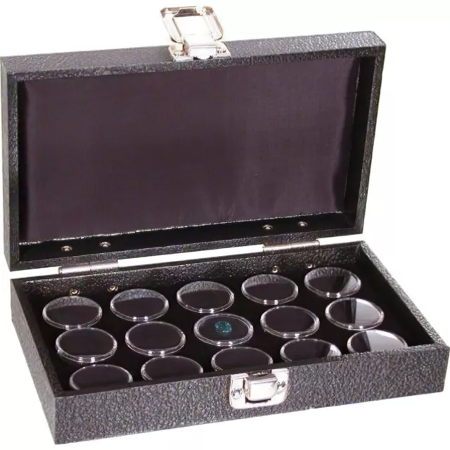 Gemstone Gem Jar Wood Display Case 15 Black Jar Organizer Storage Travel