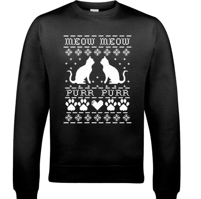 Meow Meow Mens Funny Christmas Cat Sweatshirt Secret Santa Kitten Ugly Jumper