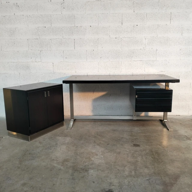 Metal and wooden Desk and small Cabinet by Gianni Moscatelli for Formanova 60s 