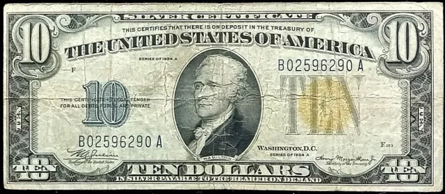 $10 Five Dollar 1934 A Silver Certificate FR 2309 Yellow Seal North Africa WWII