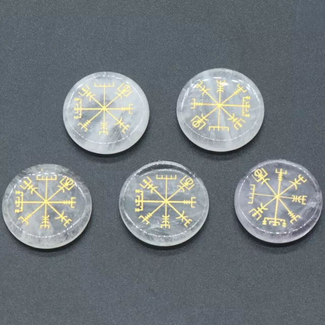 10pcs 25x6mm Natural White Crystal Stone 7 Chakra Symbol Healing Reiki Stone