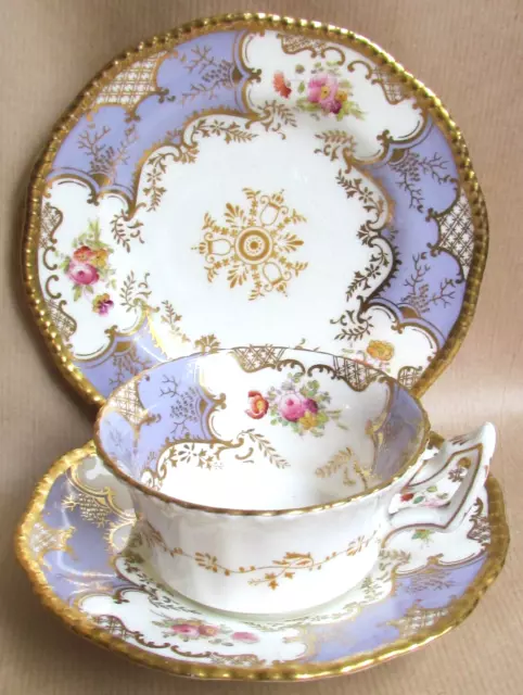 COALPORT CHINA LAVENDER PANEL BATWING PATTERN TEA TRIO C1910 (Ref9462)