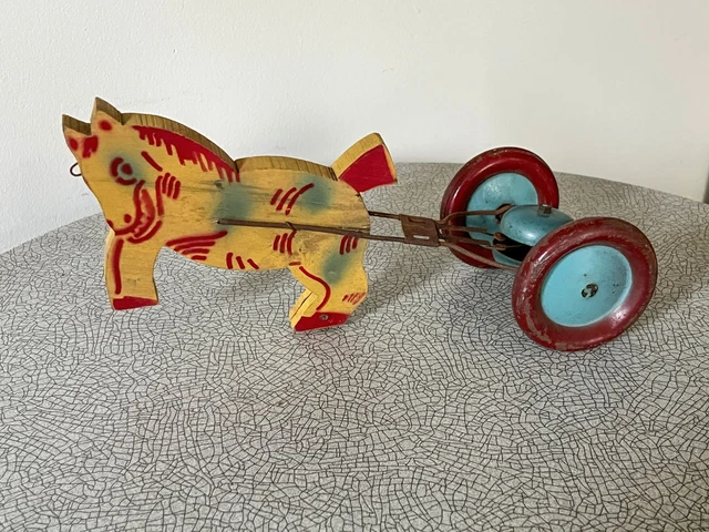 JOUET ANCIEN CHEVAL à tirer en carton planche à roulette en bois EUR 40,00 - PicClick FR