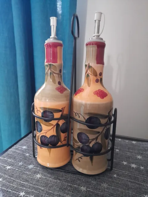 Ceramic Vinegar Oil Bottles On Stand
