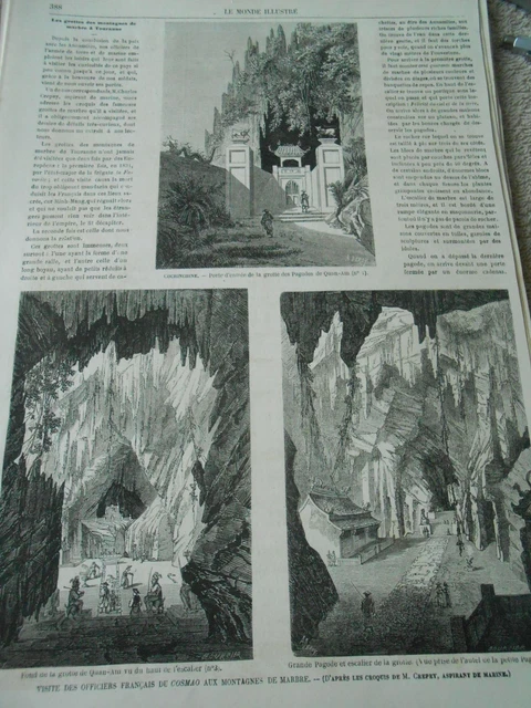 Gravure 1863 - Les Grottes des Montagnes de marbre à Touranne Padoge Quan Am