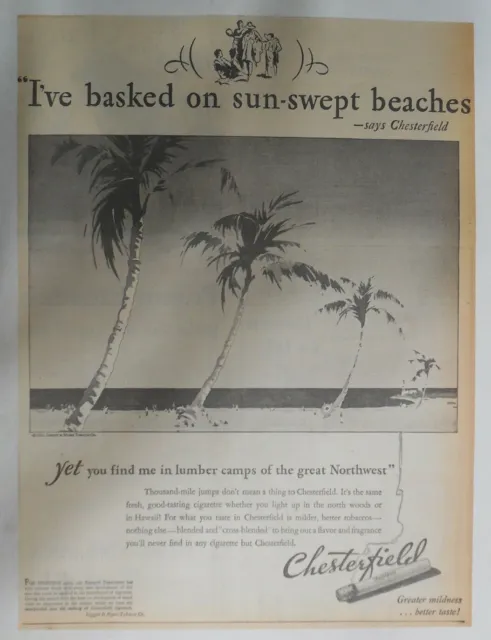 Chesterfield Cigarette Ad: Sun Swept Beaches from 1931 Size:~12 x 16 inches