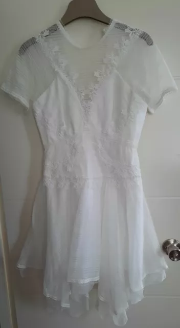 Three Floor White Floral Lace Ladies Summer short sleeve Midi Dress size 8 10
