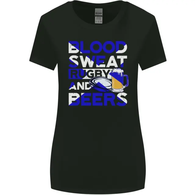 Blood Sweat Rugby and Beers Scotland Funny Womens Wider Cut T-Shirt