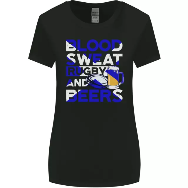 Blood Sweat Rugby and Beers Scotland Funny Womens Wider Cut T-Shirt