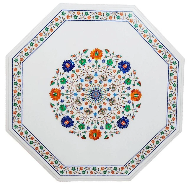 Octogone Marbre Cuisine Table Haut Marqueterie Art Dinette De Héritage Artisanat