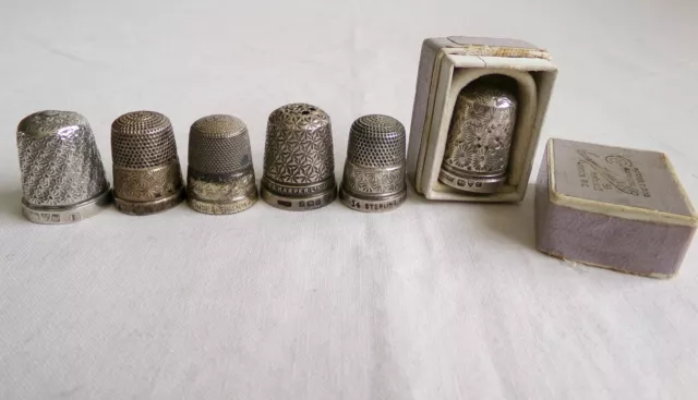 Lot of 6 Vintage Sterling Silver Thimbles + 1 Box