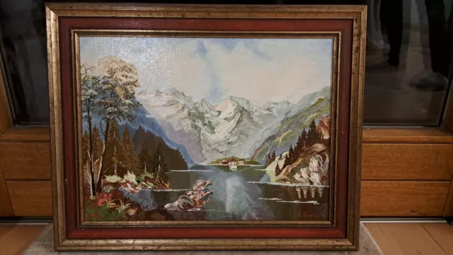 Gemälde, Königssee mit schneebedeckten Bergen, , auf Holz gemalt