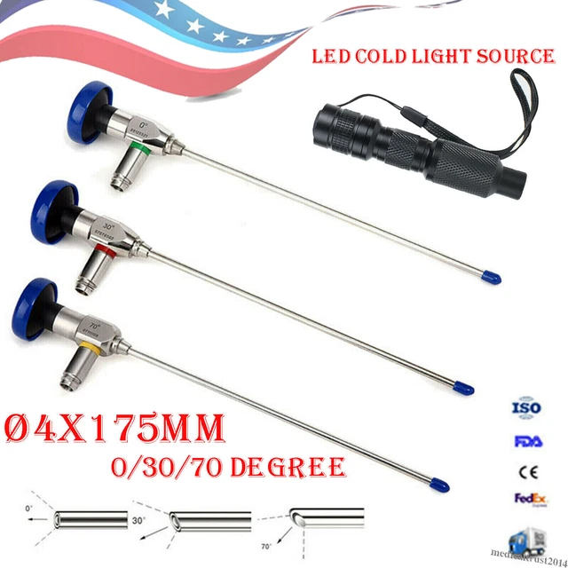 0°/30°/70° Rigid Arthroscope Sinuscope Endoscope Nasal 4x175mm /LED Light Source