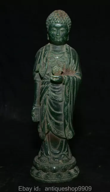 7.8'' Old Chinese Green Jade Carved Sakyamuni Tathagata Buddha Statue Sculpture