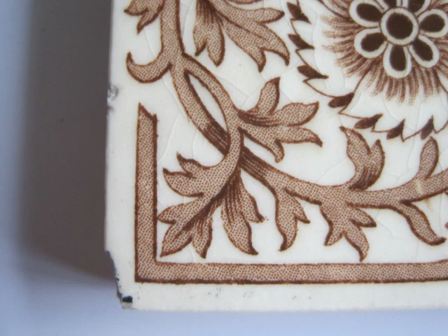Antique Victorian Mintons Brown On Cream Aesthetic  Design Wall Tile  C1868-1900 2