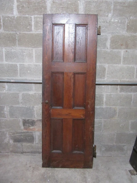 ~ ANTIQUE OAK 6 PANEL DOOR WITH HARDWARE II ~ 28 x 81.5 ARCHITECTURAL SALVAGE