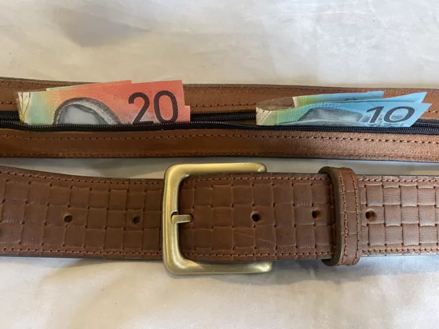 Genuine Leather Mens/Womens Tan Leather Money Belt