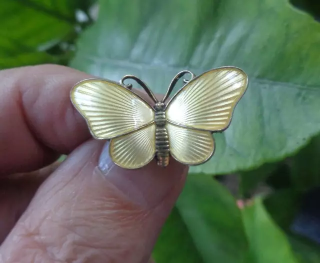 Norwegian Sterling Silver Yellow Enamel Butterfly Brooch - Ivar Holt Norway 3