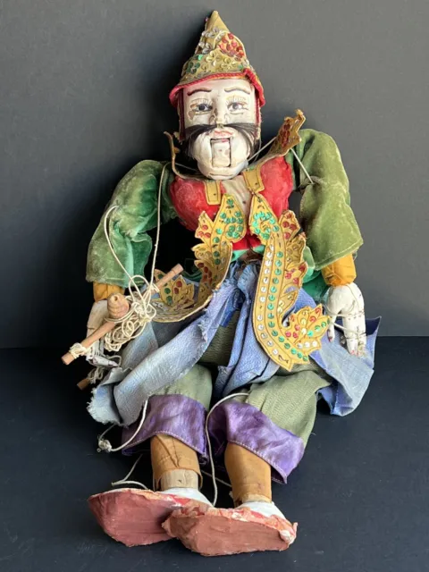 Antique Asian Burmese Folk Art Wooden Puppet Marionette Doll 2