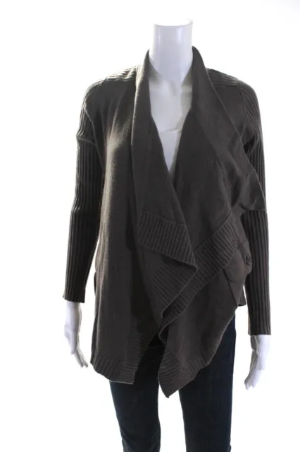 Autumn Cashmere Womens Open Front Waterfall Cardigan Sweater Brown Size XS