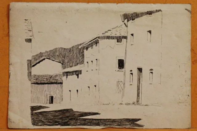 Disegno Bozzetto Drawing China Su Carta 1800 Case Di Campagna Doppio