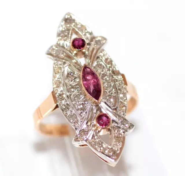 Beautiful Large Antique Art Deco 18k Gold Ruby & Diamond Ring Size 8.5