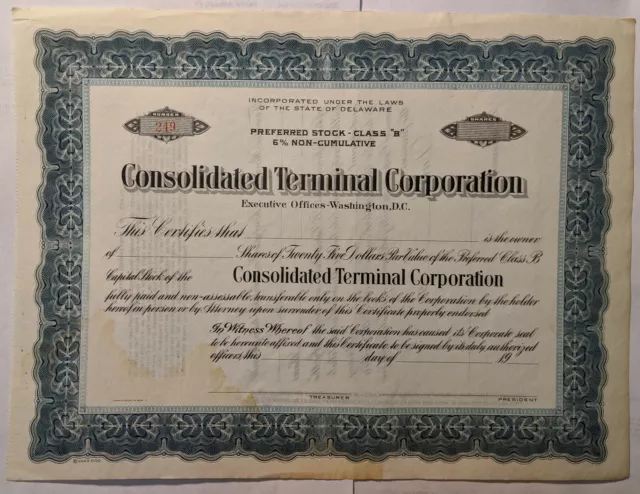 Consolidated Terminal Corporation blank Shares Stock Certificate (E-4)
