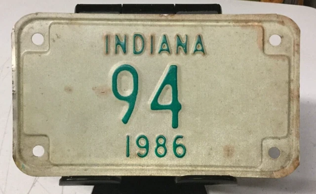 1986 (2 Digit) Indiana   Motorcycle  License Plate #94