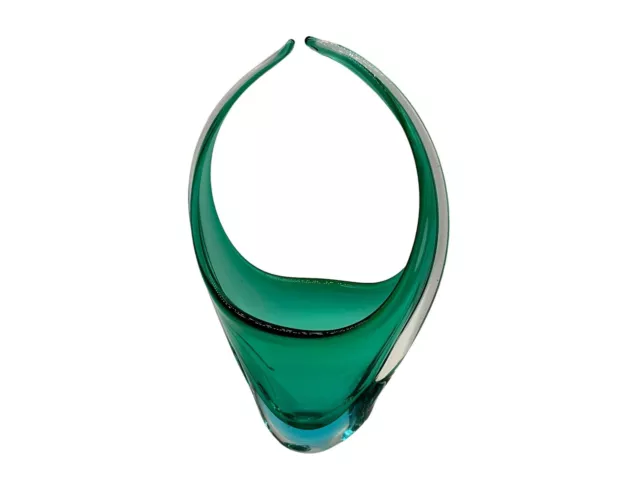 Vintage Elegant Emerald Green Encased Clear Glass Hand Pulled Art Glass Vase