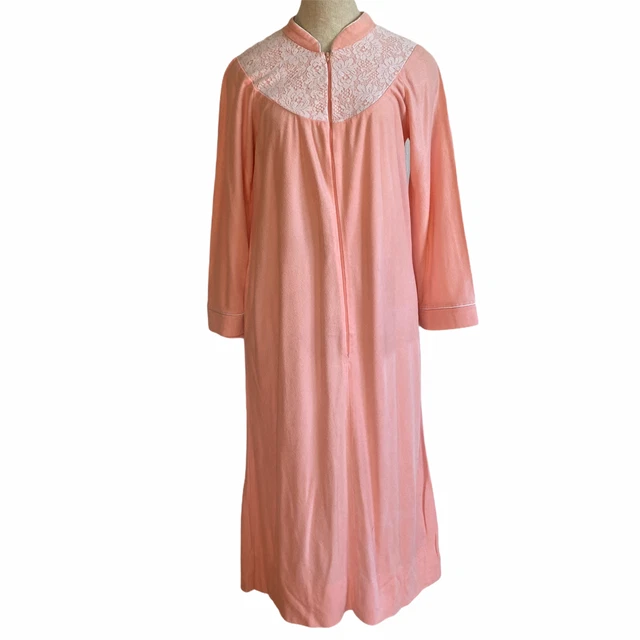 Camicia da notte vintage anni '80 Robe Kingly S rosa flanella cerniera pizzo intimati