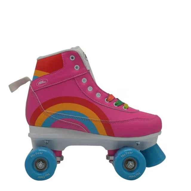 Patins à Roulettes Quad No Fear - Taille UK 3, Imprimé Léopard Multicolore, Rétro