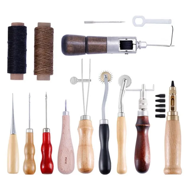12Pcs Kit de herramientas artesanales de cuero Talla de costura profesional de costura a mano