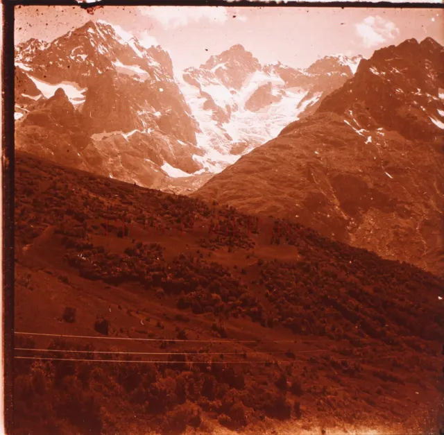 Montagne Neige Photo Stereo Plaque de verre Vintage V21L16n