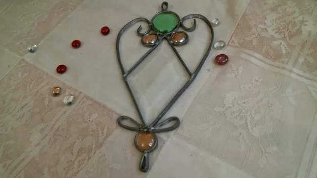 stained glass diamond Beveled suncatcher with glass nuggets hand crafted ooak
