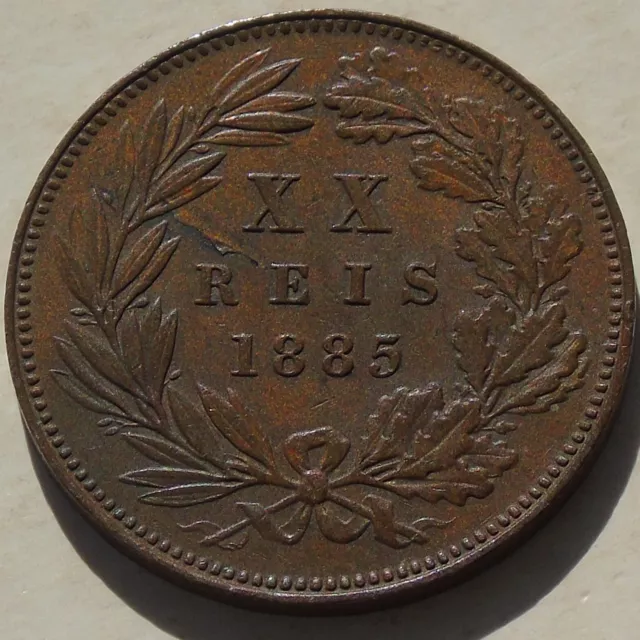 1885 Portugal XX / 20 Reis of Luis I, Bronze Coin KM# 527, 30mm 11.66g Nice Coin 2